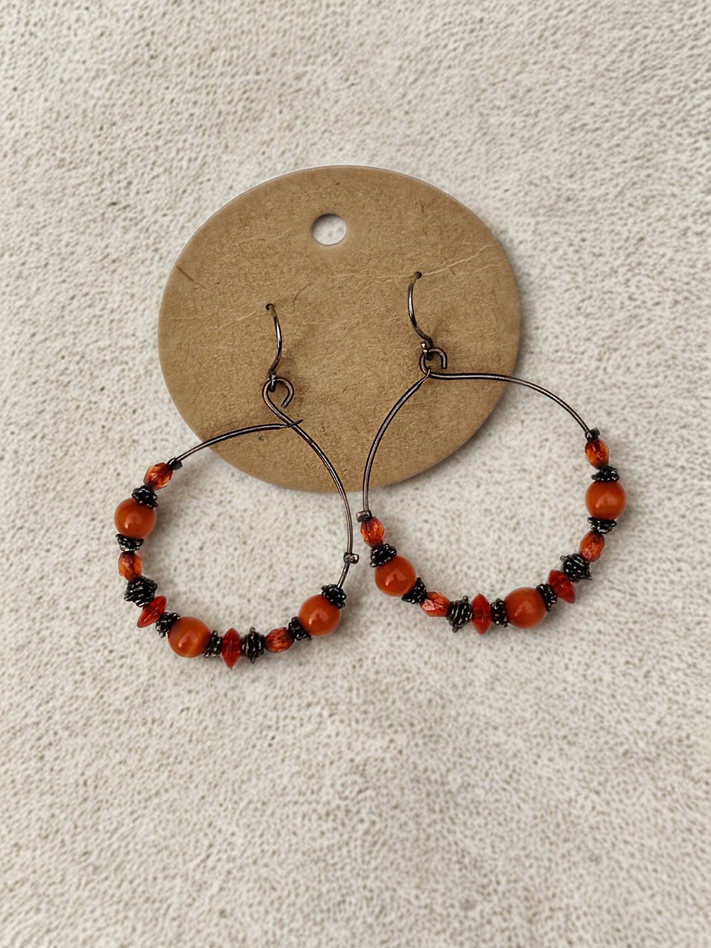 Handcrafted Orange Bead Hoop Earrings - Women Jewelry | Vintage 90s Earrings